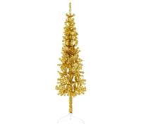 'vidaXL Slim Artificial Half Christmas Tree in Radiant Gold - PVC Material, Space-Saving Wall Design with 176 Tips, Includes Sturdy Steel Stand