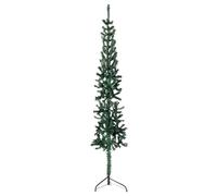 vidaXL Slim Artificial Half Christmas Tree - Wall-Placed Space-Saving Christmas Decoration - Green PVC Foliage and Sturdy Steel Stand - 150 cm Tall