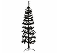 vidaXL Slim Artificial Half Christmas Tree – Black, 150 cm, PVC, Steel Stand, 45 cm