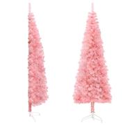 vidaXL Slim Artificial Half Christmas Tree with Stand Christmas Decoration Seasonal Ornament Holiday Decoration Half Xmas Tree Pink , 150 x 45 cm
