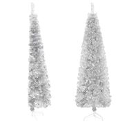vidaXL Slim Artificial Half Christmas Tree with Stand Christmas Decoration Seasonal Ornament Holiday Decoration Half Xmas Tree Silver 180 cm
