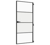 vidaXL Slim Black Interior Door with Tempered Glass and Aluminium Frame - 93x201.5 cm, Ideal for Home and Office Spaces