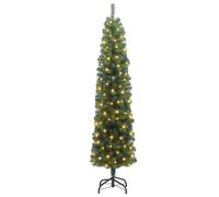 vidaXL Slim Christmas Tree Green 48 x 48 x 180 cm Plastic and metal, Living Room Decor, Modern Cone-Shaped, Slim Artificial Christmas Tree, LED Lighted, Space-Saving Holiday Centerpiece