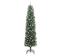 vidaXL Slim Christmas Tree Green 61 x 61 x 240 cm Plastic and metal, Living Room Decor, Modern Cone-Shaped, Slim Artificial Christmas Tree, LED Lighted, Space-Saving Holiday Centerpiece