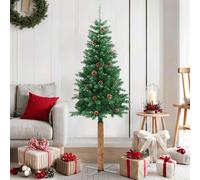 vidaXL Slim Christmas Tree with Real Wood and Cones Green 150 cm PVC