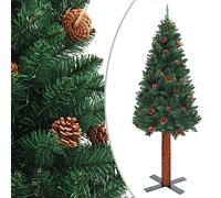 vidaXL Slim Christmas Tree with Real Wood and Cones Green PVC Xmas Ornament