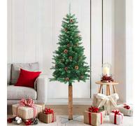 vidaXL Slim Christmas Tree with Real Wood and Cones Green PVC Xmas Ornament