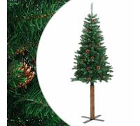 vidaXL Slim Christmas Tree with Real Wood and Cones Home Office Holiday Xmas Tre