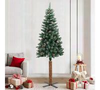 vidaXL Slim Christmas Tree with Real Wood and White Snow Green 210 cm