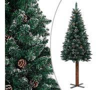 vidaXL Slim Christmas Tree with Real Wood and White Snow Green Seasonal Deco