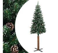 vidaXL Slim Christmas Tree with Real Wood and White Snow Green Xmas Tree Deco