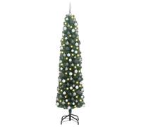 vidaXL Slim Christmas Tree with Stand Green 180 cm Plastic and metal, Living Room Decor, Modern Cone-Shaped, Slim Artificial Christmas Tree, LED Lighted, Space-Saving Holiday Centerpiece