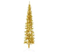 vidaXL Slim Half Artificial Christmas Tree - Economical and Space-saving- Lifelike PVC Material - 210 cm height with Steel Stand - Gold.