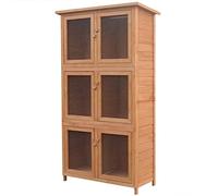 vidaXL Small Animal Rabbit Cage 6 Rooms Wood Pet Hutch Habitat House Carrier