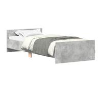 vidaXL Small Single Bed Frame - Engineered Wood & Solid Pinewood with Plywood Slats - Functional Headboard and Footboard, Concrete Grey, 75x190 cm