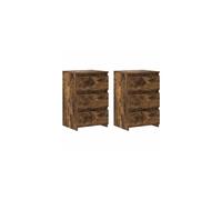 vidaXL Smoked Oak Bed Cabinets, Multifunctional Engineered Wood Nightstands/End Tables/Side Cabinets with 3 Drawers - 2 pcs Set