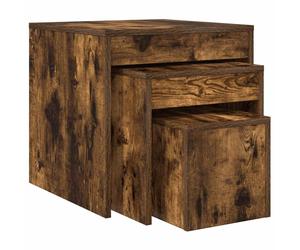 vidaXL Smoked Oak Engineered Wood Nesting Tables - Set of 3, Space-Saving, Versatile Use, Quality Material, Easy Assembly & Cleaning