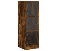 vidaXL Smoked Oak Highboard with Glass Doors - Engineered Wood Display Cabinet, Storage Unit for Living Room and Lounge, 35x37x109 cm, Brown Modern Furniture