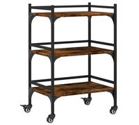 vidaXL Smoked Oak Kitchen Trolley - Engineered Wood Rolling Storage Cart 50x35x75.5cm, Steel Frame with Castors & Brakes