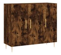vidaXL Smoked Oak Sideboard 90x34x80 cm - Modern Metal-Legged Engineered Wood Storage Cabinet for Living Room and Bedroom