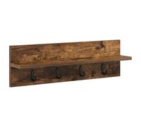 vidaXL Smoked Oak Wall Mounted Coat Rack, 60 x 10.5 x 18 cm, with Hooks, Shelves, Space-Saving Entryway Organizer