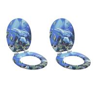 Toilet Seat MDF Blue 44x38cm Soft-Close Non-Slip Bumpers 2-Pack Indoor EasyFixer