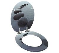 vidaXL Soft Close WC Toilet Seat with MDF Stones Design - Durable, Adjustable, Quiet Operation, Easy-Clean, Grey.