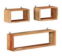 vidaXL Soild Acacia Wood Wall Cube Shelf Set 3 Piece Hanging Dvd Storage Shelf