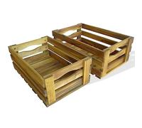 vidaXL Set of 2 Apple Crates - Solid Acacia Wood Planters/Wine Boxes - Weather- with Light Oil Finish - Stackable for Space Saving - ic Rectangular Brown Planter Boxes