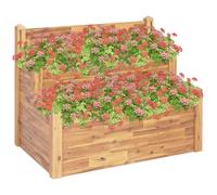 vidaXL Solid Acacia Wood 2-Tier Garden Planter Gardening Outdoor Flower Box