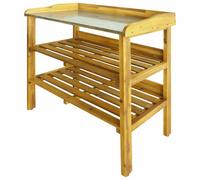 vidaXL Solid Acacia Wood and Zinc Potting Bench with 2 Shelves Flower Staging