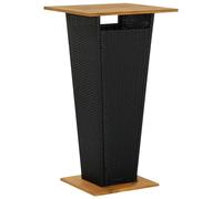 vidaXL Solid Acacia Wood Bar Table Black Poly Rattan Outdoor Counter Desk