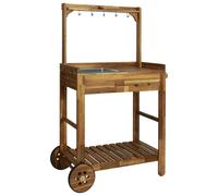 vidaXL Solid Acacia Wood Garden Kitchen Trolley 92x43.5x141.5cm Storage Rack