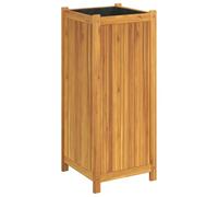 vidaXL Solid Acacia Wood Garden Planter Box with Liner - Outdoor/Indoor Square Flower Pot, 42x42x100 cm, Drainage Slats, Brown