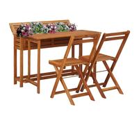 vidaXL Solid Acacia Wood Garden Planter Table with 2 Bistro Chairs Table Set