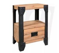 vidaXL Solid Acacia Wood Nightstand Steel 40x30x54cm Bedside Table Cabinet