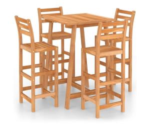 vidaXL Solid Acacia Wood Outdoor Bar Set 5 Piece Wooden Bistro Pub Counter Set