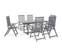 vidaXL Solid Acacia Wood Outdoor Dining Set 7 Pieces Grey Table and Chair