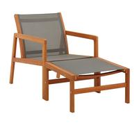 vidaXL Solid Eucalyptus Wood and Textilene Garden Chair with Footrest Patio Balc
