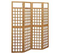 vidaXL Solid Fir Wood 4-Panel Room Divider/Trellis Wooden Privacy Screen Garden Outdoor Patio Folding Trellis Divider Plant Support Screen, Brown, 161 x 180 cm