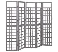 vidaXL Solid Fir Wood 5-Panel Room Divider/Trellis Wooden Garden Patio Outdoor Indoor Privacy Screen Folding Trellis Divider Plant Support Grey