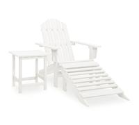 vidaXL Solid Fir Wood Garden Adirondack Chair with Ottoman&Table Outdoor Wooden Armchair and Table Patio Terrance Backyard Seating White
