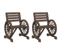 vidaXL Solid Fir Wood Garden Chairs 2-Pack with Wagon Wheel Armrests for Patio, Balcony - Brown, 58x58x78.5 cm