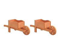 vidaXL Solid Fir Wood Wheelbarrow Planters Set of 2 - Decorative Garden Planters with Drainage Hole and Mobility Handles