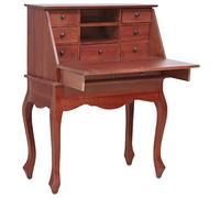 vidaXL Solid Mahogany Wood Secretary Desk - Vintage-Style Brown Writing Secretair with Flip Writing Board, 9 Drawers, 2 Open Compartments