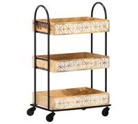 vidaXL Solid Mango Wood 3-Tier Kitchen Trolley Storage Drawer Rack Dining Cart