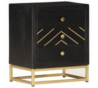 Bedside Cabinet Black and Gold 40x30x50 cm Solid Mango Wood