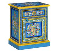 vidaXL Solid Mango Wood Bedside Cabinet Turquoise Hand Painted Nightstand