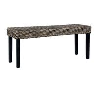 vidaXL Solid Mango Wood Bench Black Natural Kubu Rattan Kitchen Seating Chair