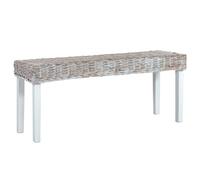 vidaXL Solid Mango Wood Bench White Natural Kubu Rattan Kitchen Seating Chair